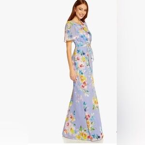 NWT Adrianna Papell Women's Floral Chiffon Beaded Gown
